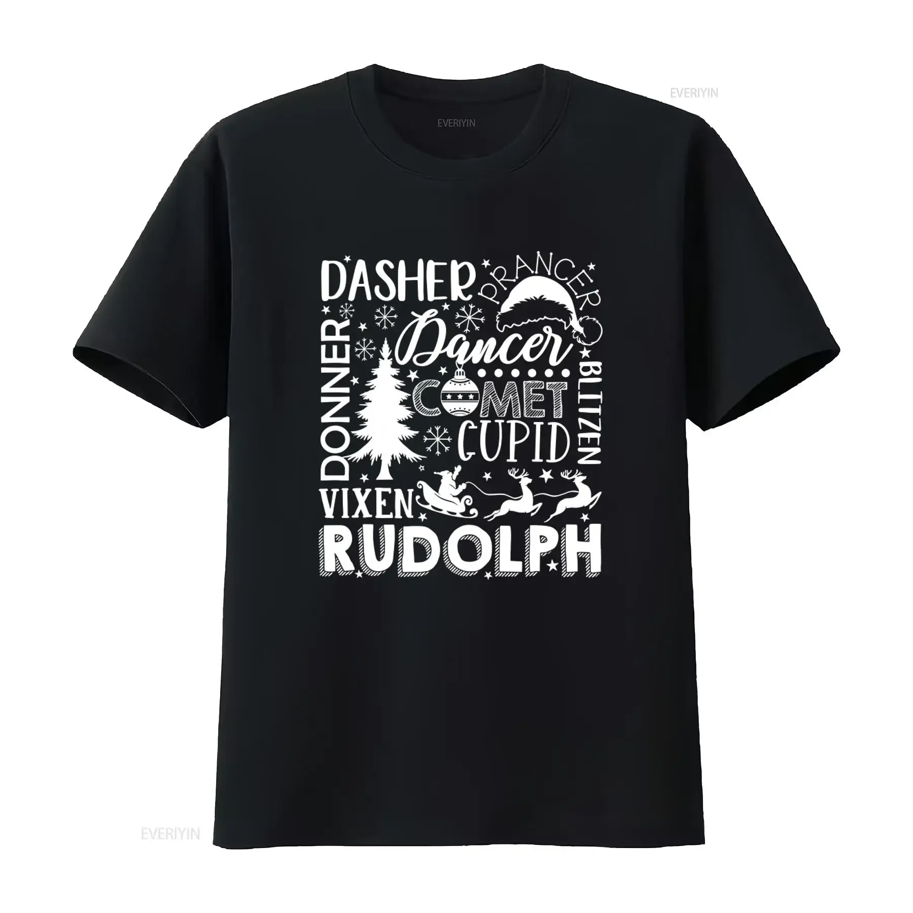 Christmas Dasher Dancer Prancer Vixen Comet Cupid Rudolph Reindeer Santa's Reindeers T Shirt vintage Washed Versatile fashion