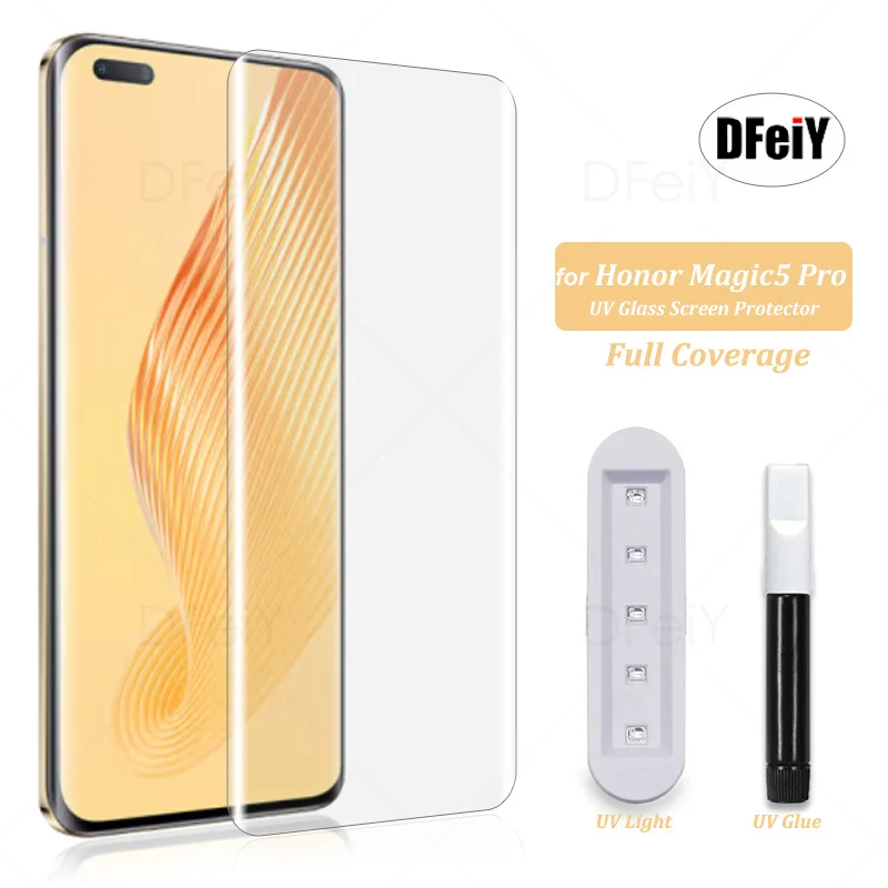 DFeiY UV Glass for Honor Magic 5 Pro Full Coverage UV Screen Protector for honor magic 5 Pro Tempered Glass Film