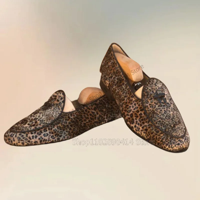 

Leopard Print Leather Bow Knot Decor Loafers Fashion Slip On Men Shoes Luxurious Handmade Party Feast Banquet Men Causal Shoes