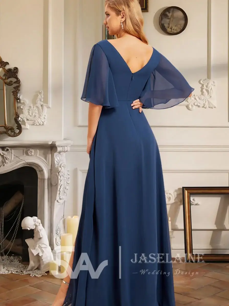 HJL Women Royal Blue A-Line V-Neck Floor-Length Chiffon Bridesmaid Dress Wedding Guest Porm Evening Cocktail Gown 2025