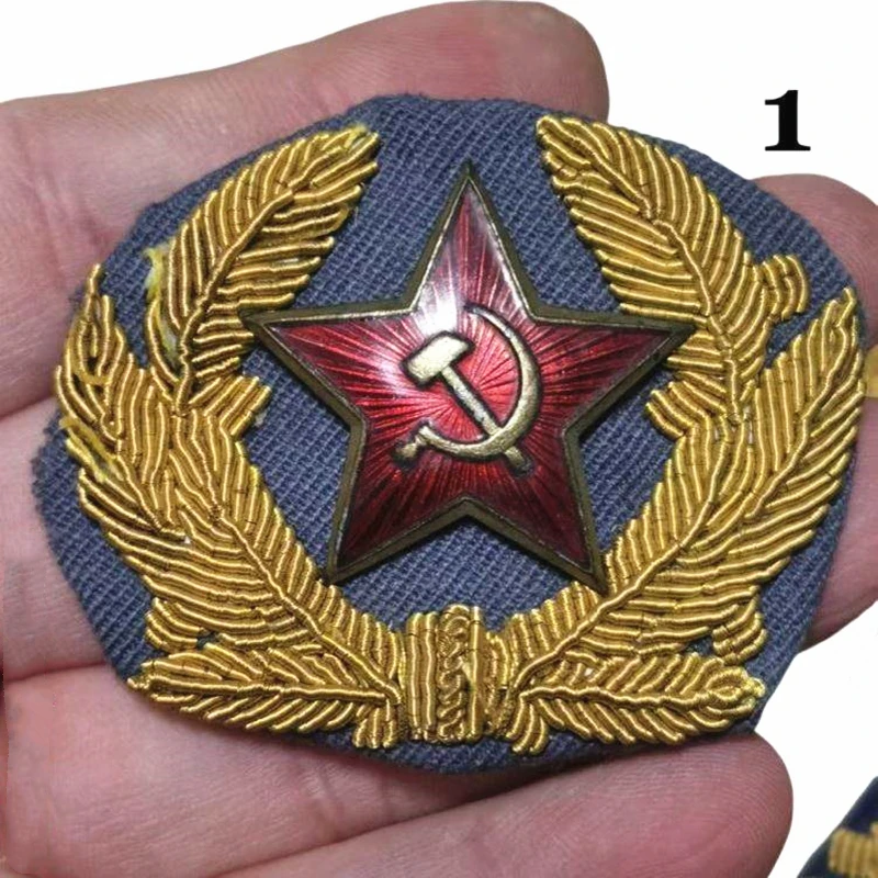 Early Soviet Union Ceremonial Uniform Hat Badge with Gold Embroidery Copper Medal Original