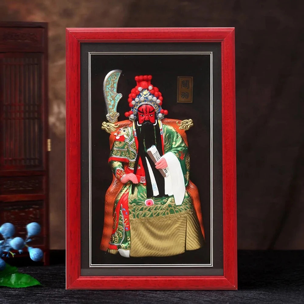 Photo frame style Chinese Peking Opera facial makeup ornaments, Cold Porcelain Peking Opera Figures, home desktop decorations