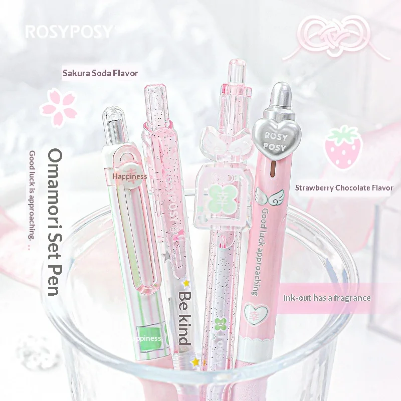 RosyPosy 4pcs Quick-dry Smooth Fragrance Press Gel Pen Set 0.5mm School environmental protection,Safety,Non-toxic Stationery Pen