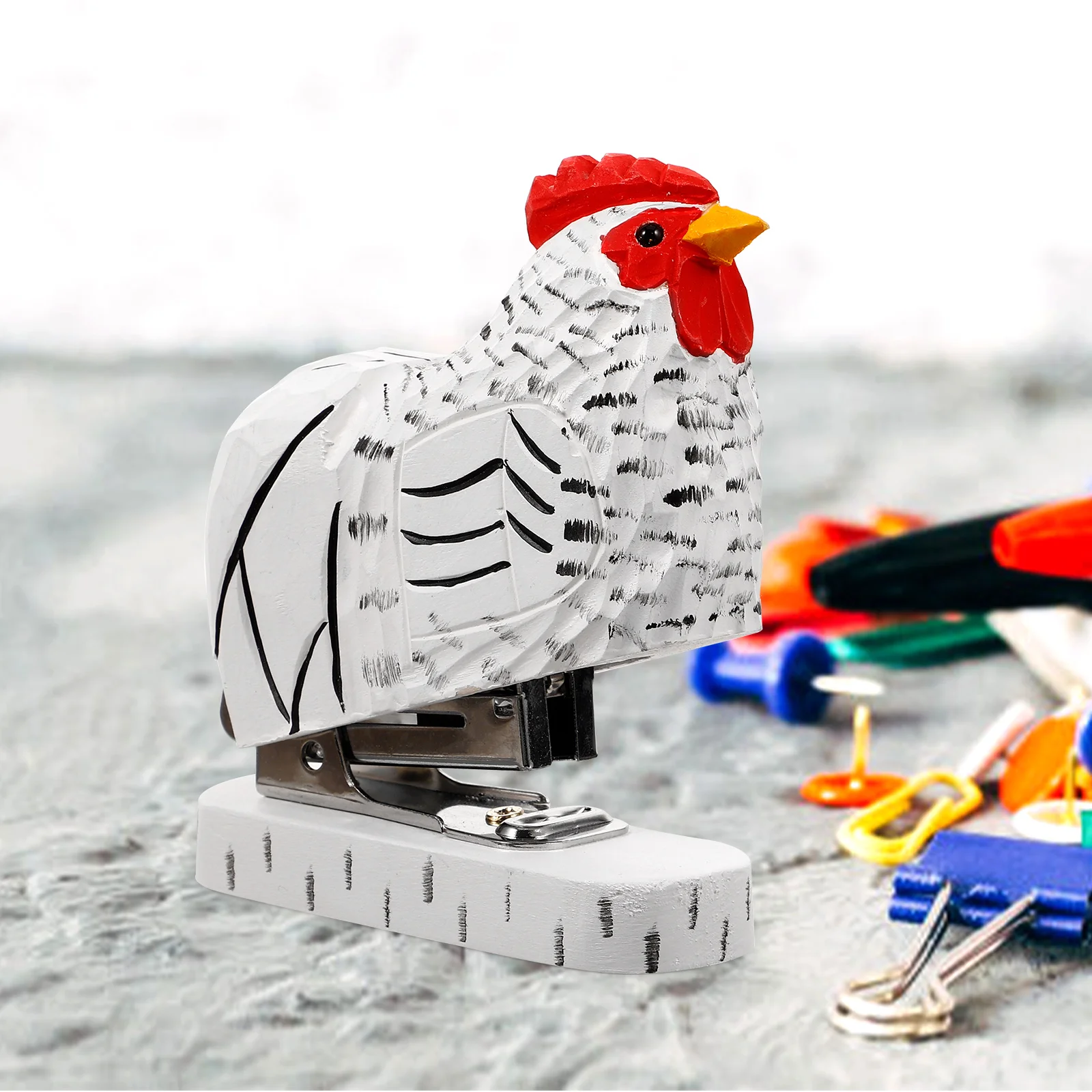 

Rooster Wooden Animal Decor Small Office Paper Stapling Tool Handmade Reusable Wood Craft Cute Gift for Home School Use