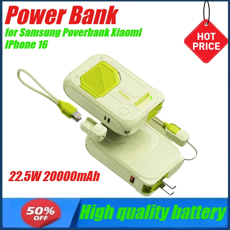 

22.5W 20000mAh Power Bank with Cable AC Plug Powerbank Fast Charging Rechargeable Battery for Samsung Poverbank Xiaomi IPhone 16