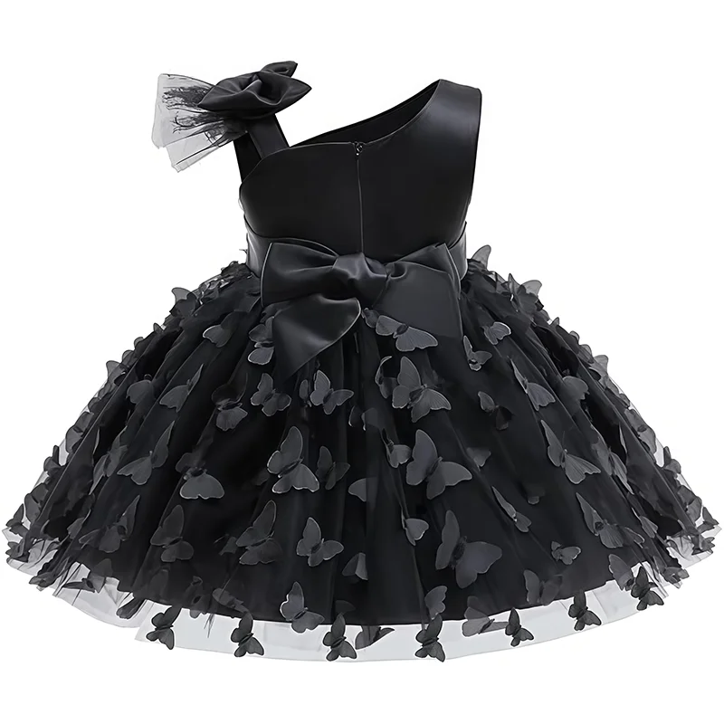 Baby Girl Halloween Costume Toddler Kids Black Gothic Flower Mesh Dress Princess Infant Evening Birthday Party Baptism Tutu Gown