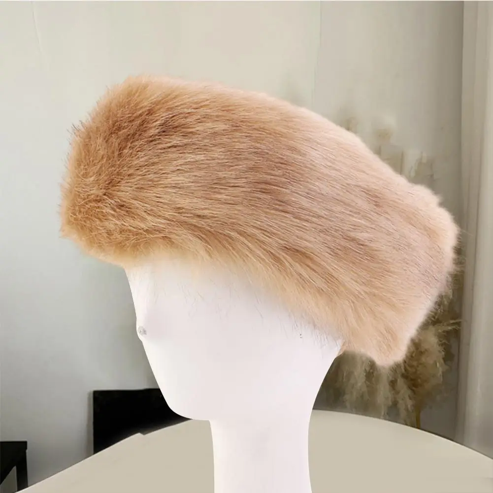 

Faux Fur Hat Soft Fluffy Faux Fur Headband Cozy Winter Earwarmer for Women Elastic Anti-slip Ski Hat with Thick Warmth Unisex