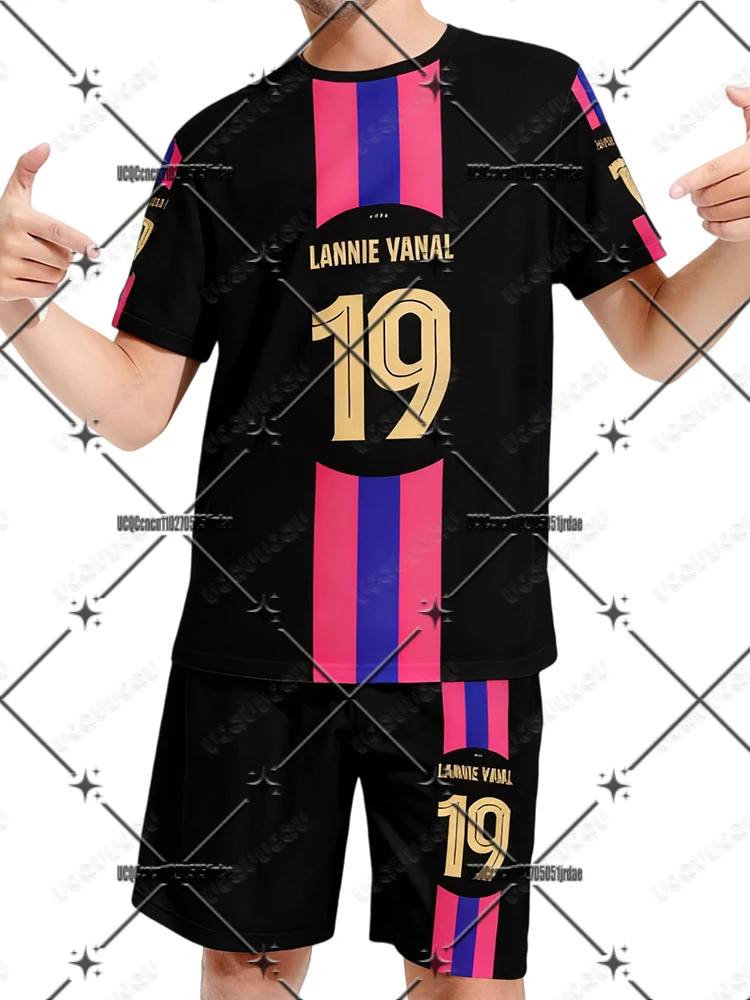 

2026 Summer New Men Football Shirts Casual T-shirt + Shorts Sets Loose Breathable Tracksuits Set Oversized Man 2Pcs Outfits