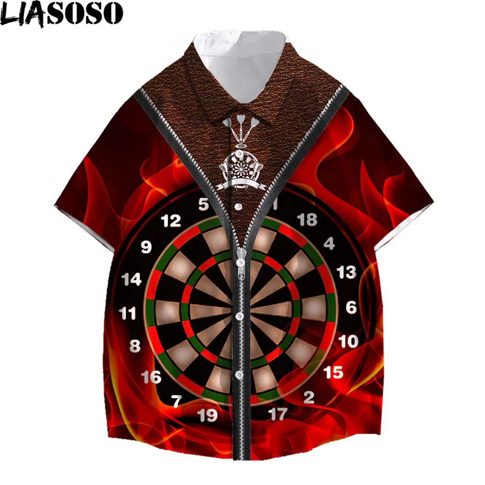 

LIASOSO 3D Print Hawaiian Beach Shirt Men and Women Darts Bar Game Outdoor Beach Party Shirt Personality Fashion Casual Loose To