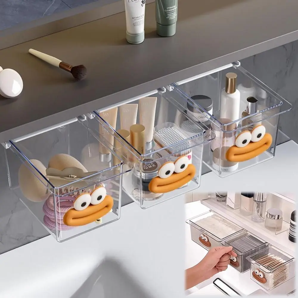 PP Drawer Style Storage Box Pull-Out Transparent Bathroom Storage Box Space Saving No-Drill Makeup Cotton Organizer