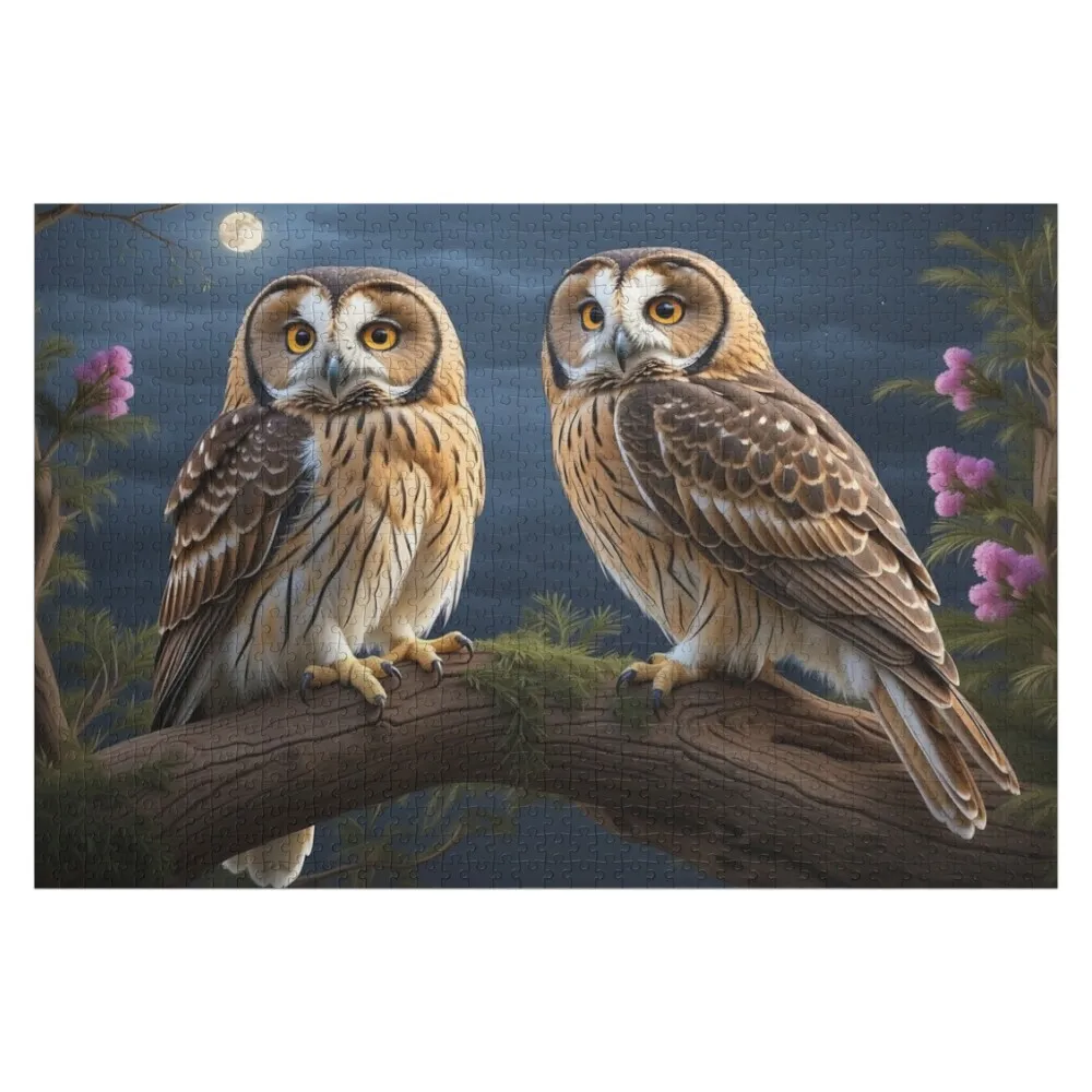 Majestic Short-Eared Owls Perched on a Mystical Night Tree Jigsaw Puzzle Personalize Custom Kids Toy Personalised Puzzle
