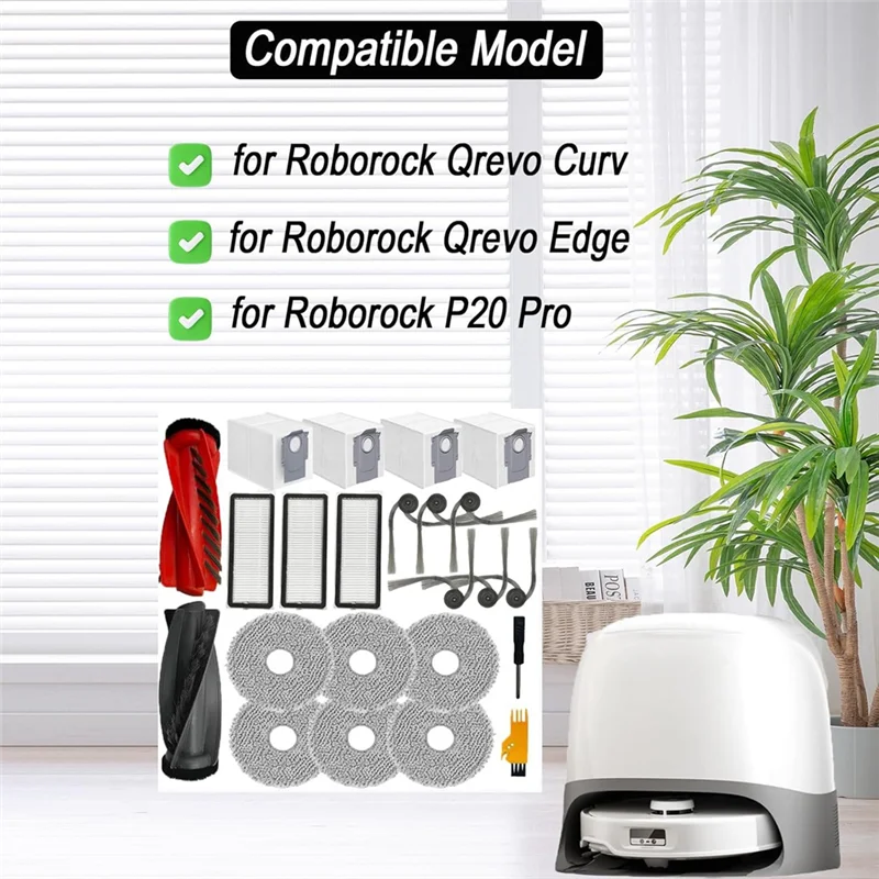 

A84X-Набор аксессуаров для робота-пылесоса Roborock Qrevo Curv/P20 Pro/Qrevo Edge, основная боковая щетка, фильтры Hepa, мешки для швабры