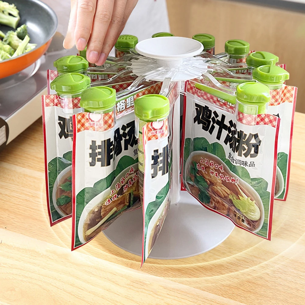 

Plastic PP Rotating Spice Rack Storage ganizer Degree Kitchen Counter Food Sealing Clip Bags Holder Wear Resistance