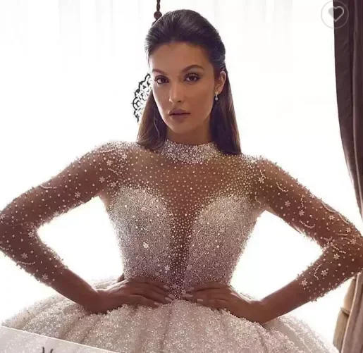 

Customize New Fashion High Quality Custom Party Girl All Bead Made Bride Bridal Wedding Dress 2024