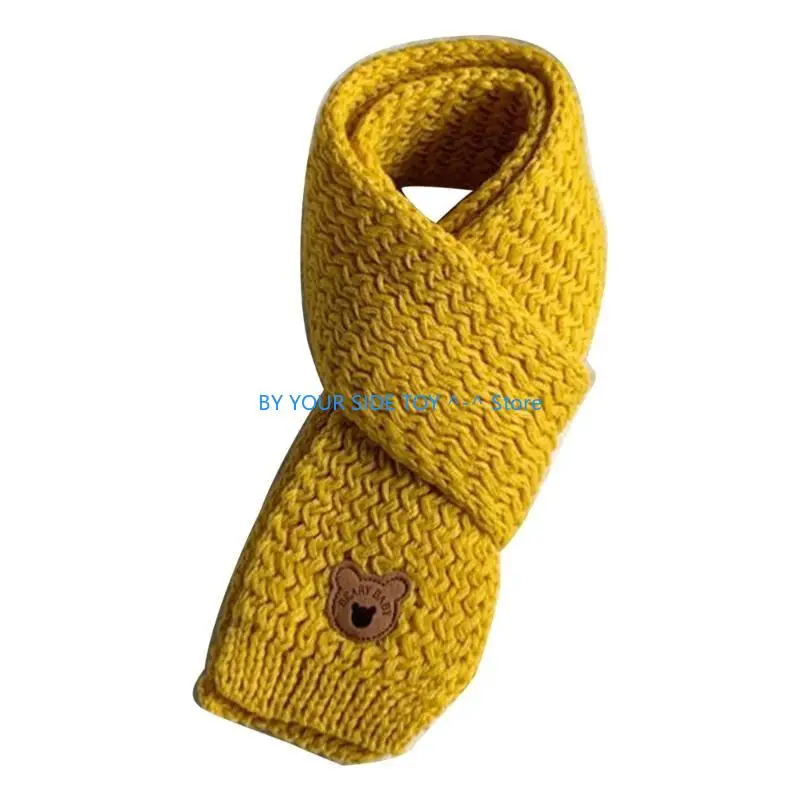 

Little Bear Label Knit Scarf Stylish Children's Winter Neck Cover Windproof Neckerchief Handmade Casual Neck Warmer U6XE