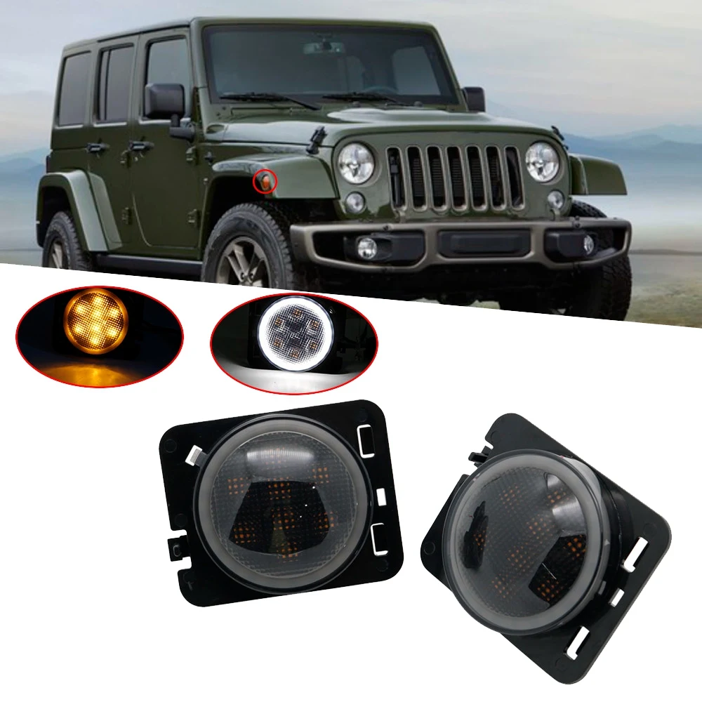 4Pcs Led Turn Signal+ Side Marker Fender Lights Drl White Halo Smoked Lens for Jeep Wrangler Jk 2007-2017JAS