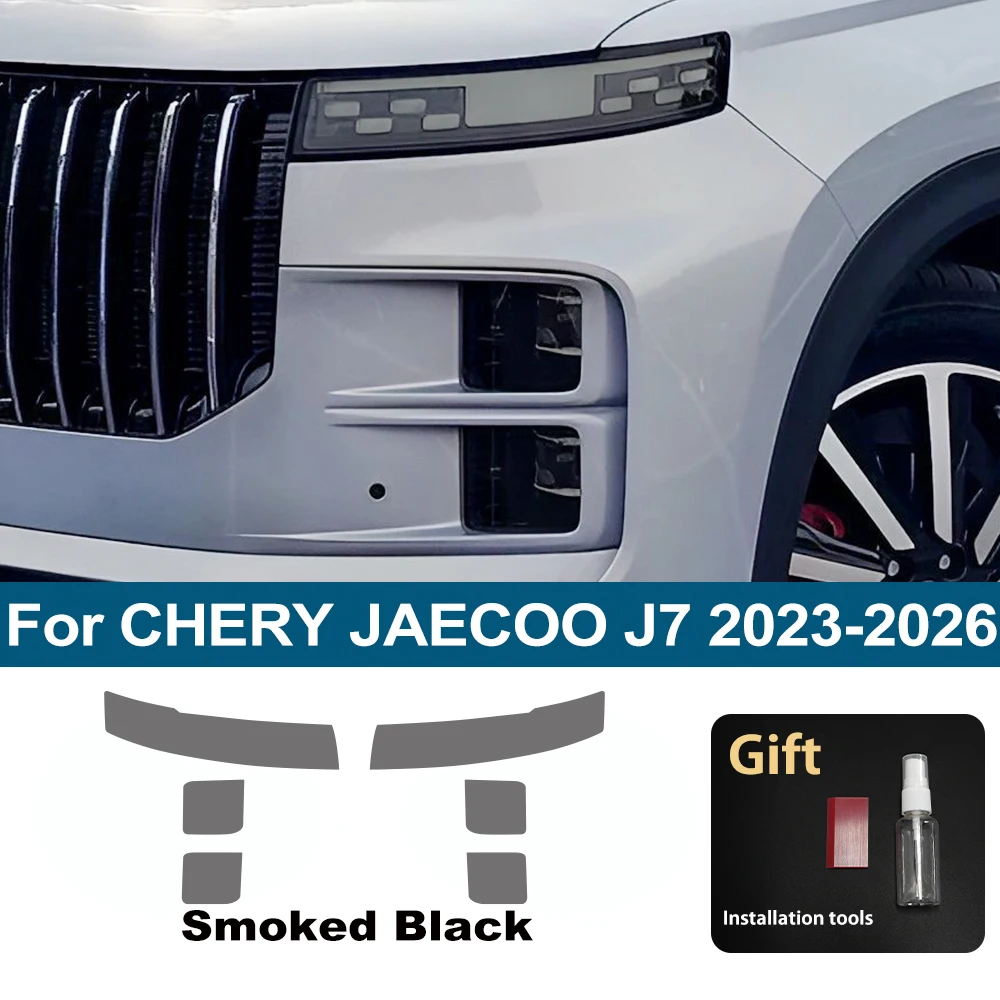 Para CHERY JAECOO J7 2023-2026: Kit de Película Protetora de Farol em TPU Preto Fumê de Alto Brilho Pré-Cortada, Anti-Risco, Vinil Protetor