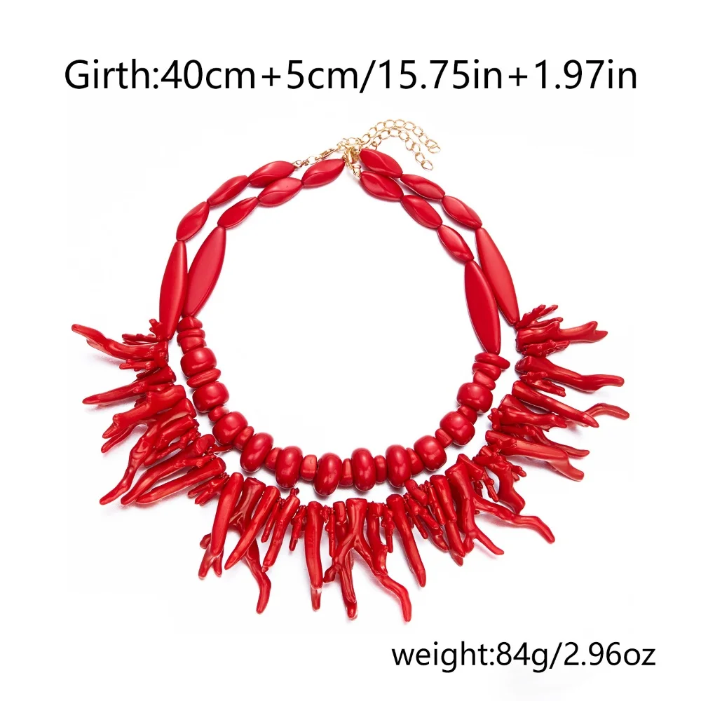 New 2pcs Set Vintage Red Coral Necklace for Women Boho Style Statement Retro Jewelry Choker Necklaces Holiday Party Gifts