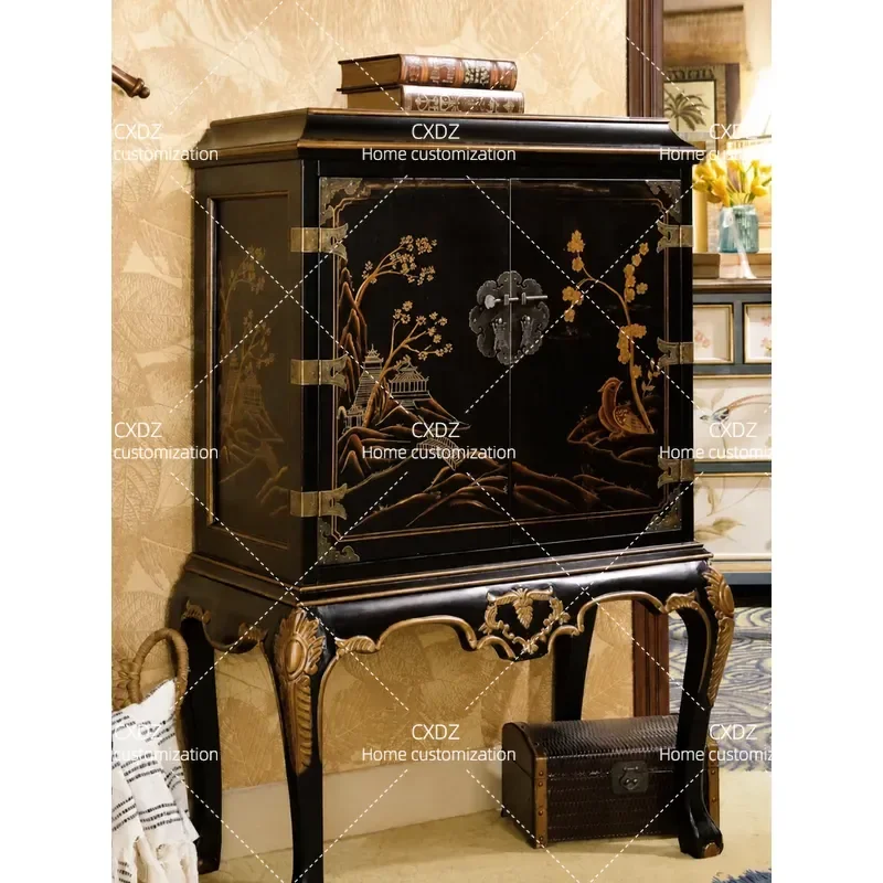 New Chinese Style Solid Wood Entryway Cabinet Living Room Decorative Storage Partition Shelf High Standing Locker Console