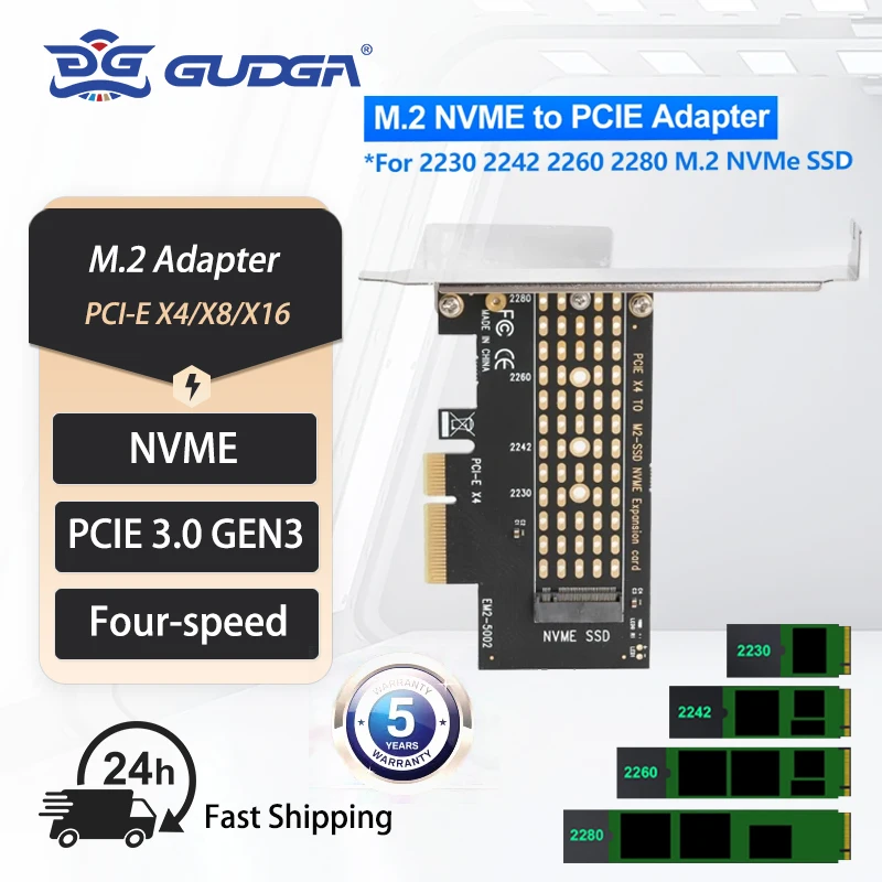 GUDGA M2 Adaptador Pcie PCI-E 3.0 x1 X4 para M.2 NVMe Add On Card M Key + B Key Board Placa de expansão para 2230 2242 2260 2280 BTC Suporte PCI-e PCI Express 3.0 x4 NVMe SSD Adapter