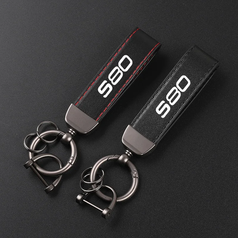 Couro Deluxe Keychain com emblema do carro, pingente para Volvo S80