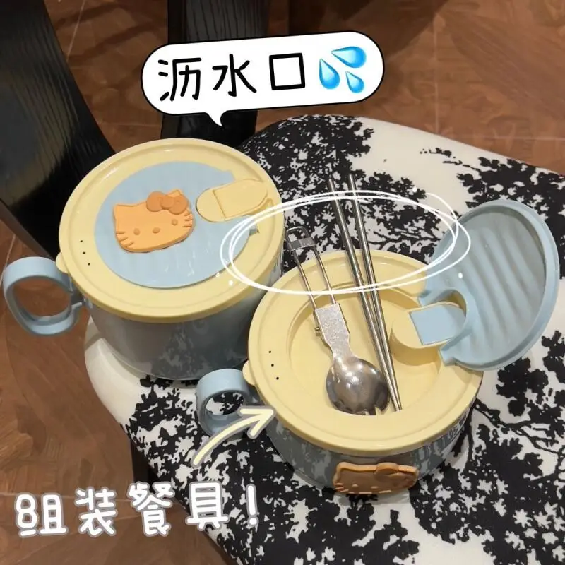 مرحبا كيتي السلطانية لطيف مكافحة تحرق نمط جديد وعاء المعكرونة الفورية موضة يده الساخن بيع Kawaii سعة كبيرة Ins الطلاب #6