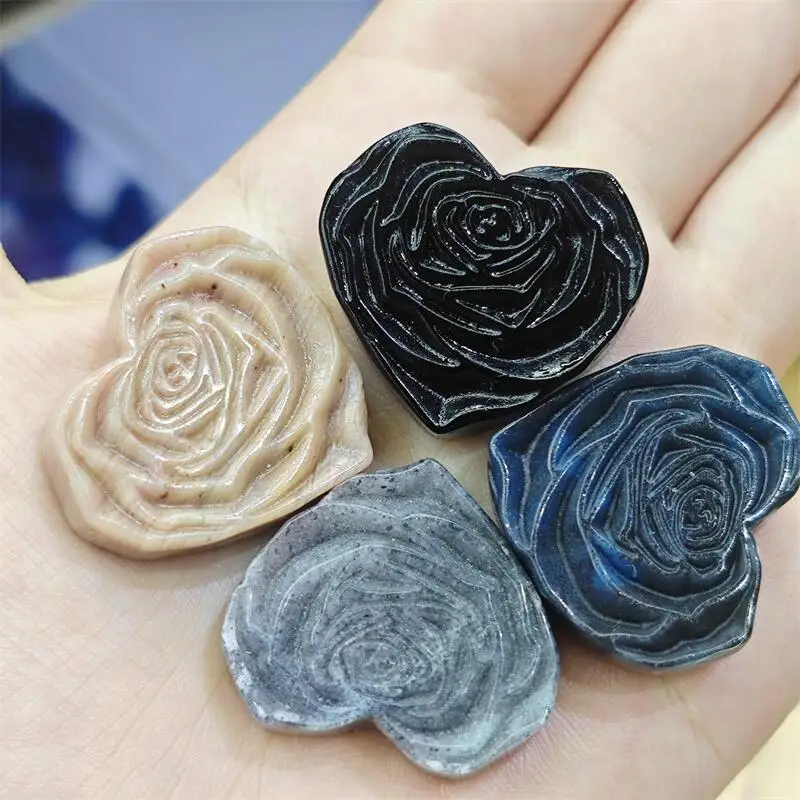 Natural Crystal Quartz Flower Heart Carving Reiki Faith Handicraft Ornaments Healing Home Decoration Gift 1PCS