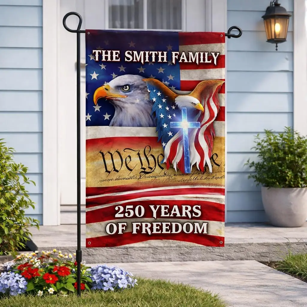 Personalized 250th Anniversary USA Garden Flag, Independence Day Family Gifts, Custom 250th USA Yard Flag with Family Name,  AAS