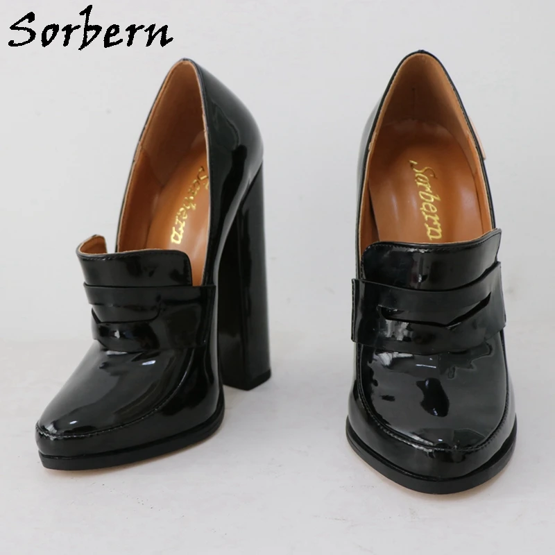 Sorbern 15Cm Block High Heel Women Pump Shoes Slip On Round Toe Chunky Heeled Unisex Customized Party Footwear Size 33-48