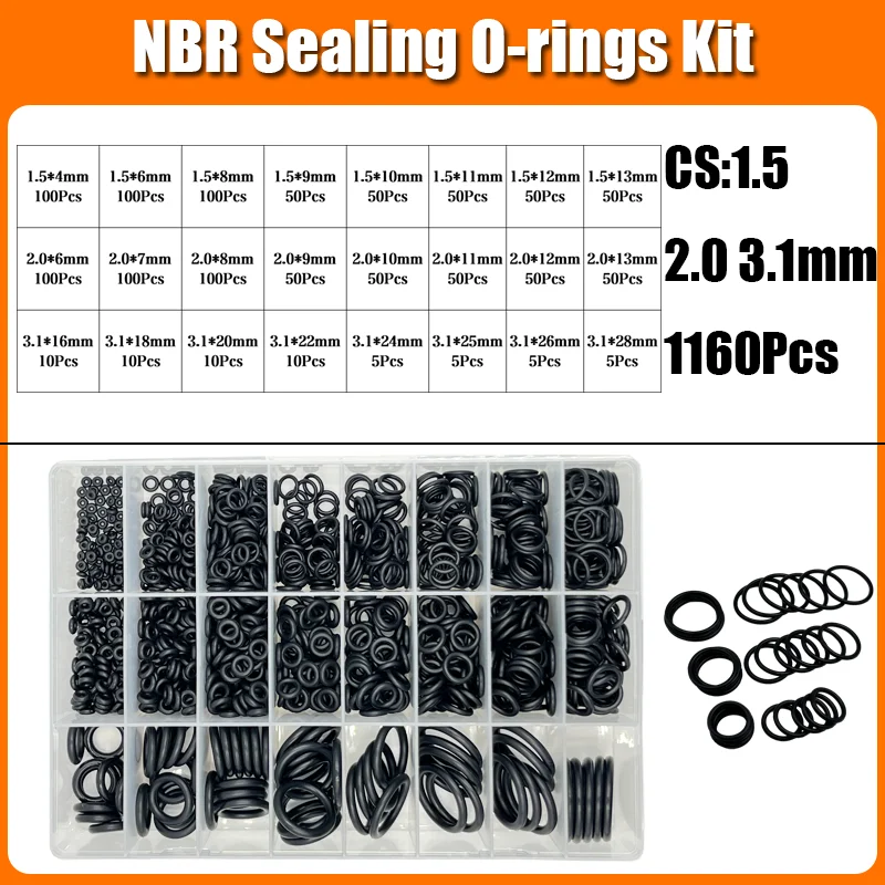 2840p O-Ring-Dichtungsscheibe Schwarz NBR O-Ring Wasserhahn Auto Sanitärdichtung Ölbeständig Hochtemperatur CS 1,0-3,1 mm Oring Kit – Detail 12
