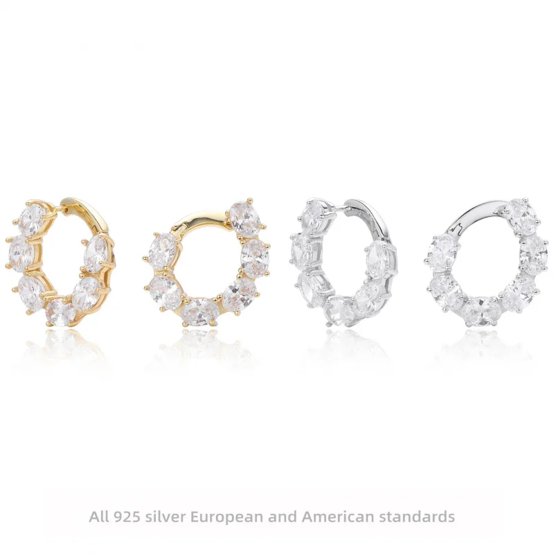 

【Mirrordust】s925 Pure Silver High-End Internet Celebrity Style Inlaid Stone Earrings Trendy Unique Personality Exquisite Earring