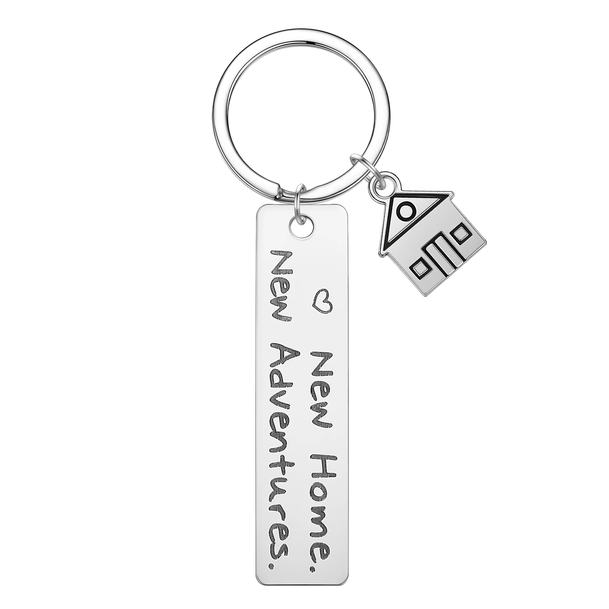 2023 New Home New Adventures Keychain Stainless Steel Keyring House Charms Engrave Letter Key Chains Housewarming Gifts