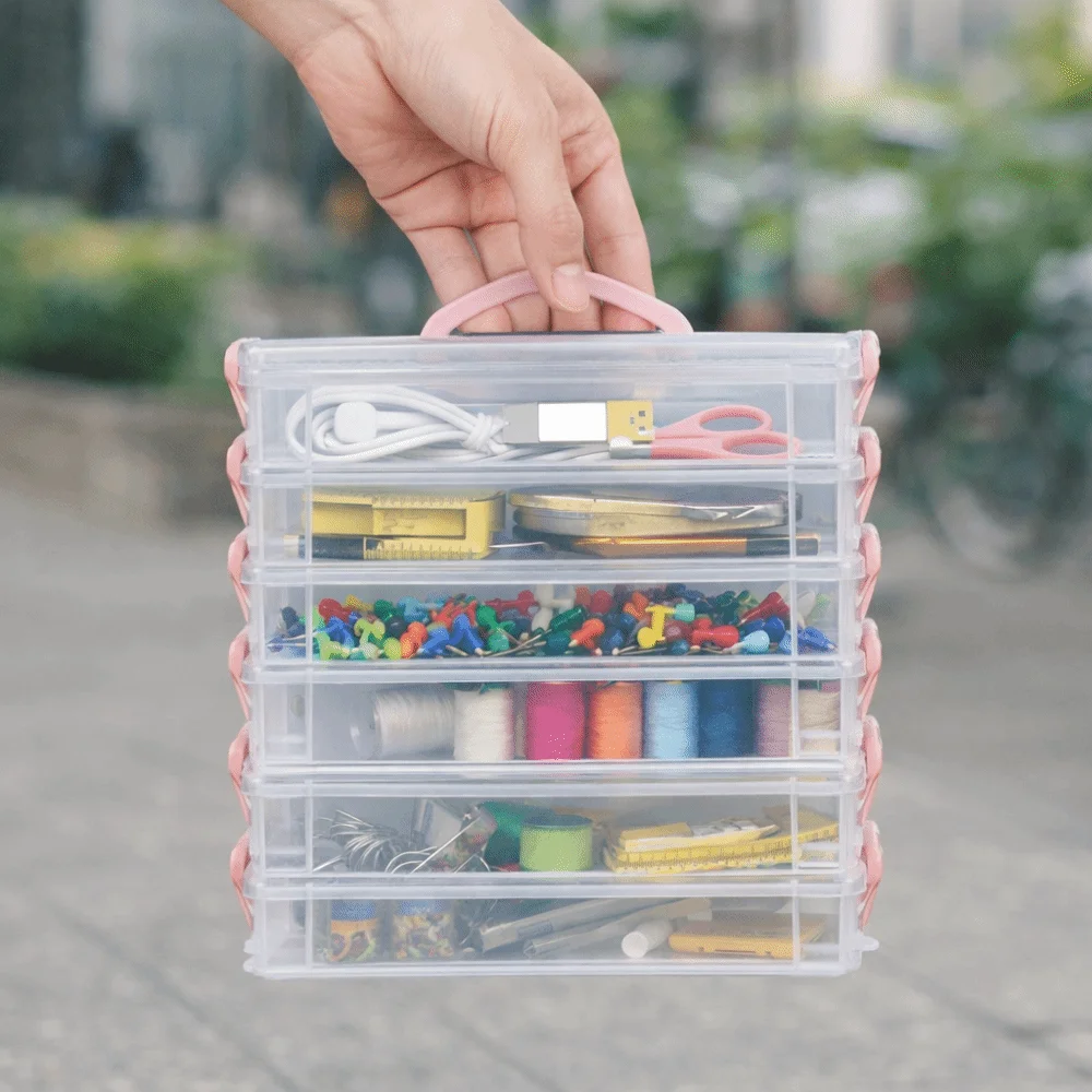 

Plastic Material Watercolor Stationery Organizer Multi Layer 3/6-layer Color Pen Storage Box Stackable Transparent