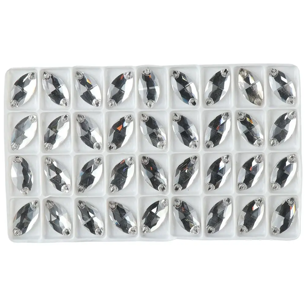 

36pcs Clear Sew On Rhinestone Crystals Horse Eye Shape Sewing Stone White 0.35x0.7inch Flat Back for Garments