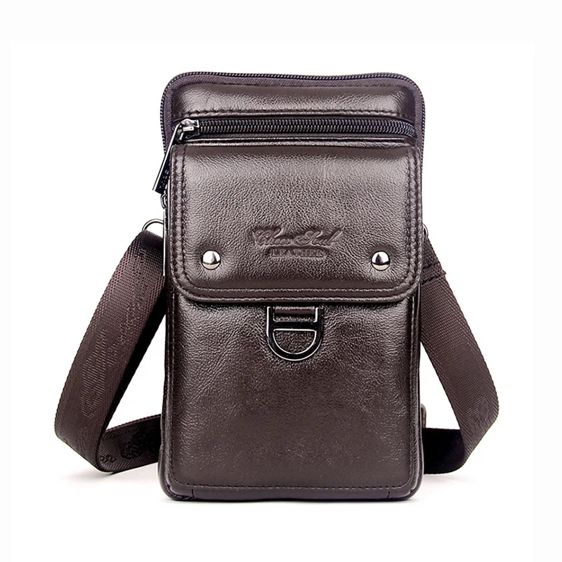 Men Small Cross Body Shoulder Waist Belt Bags Loop Cell Mobile Phone Case Mini Genuine Leather Messenger Hip Bum Fanny Pack Bag