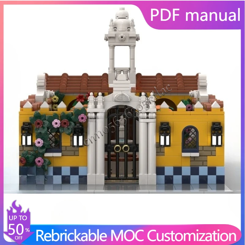 

1471PCS Spanish Courtyard Modular MOC Creative street view Model Custom Puzzles Architecture DIY Education Assembly Model Gift