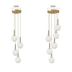 Nordic LED Glass Pendant Light Brass Black Milk Ball Chandeliers Lighting For Bedroom Dining Stairs Ceiling Hanging Lamp Lustres