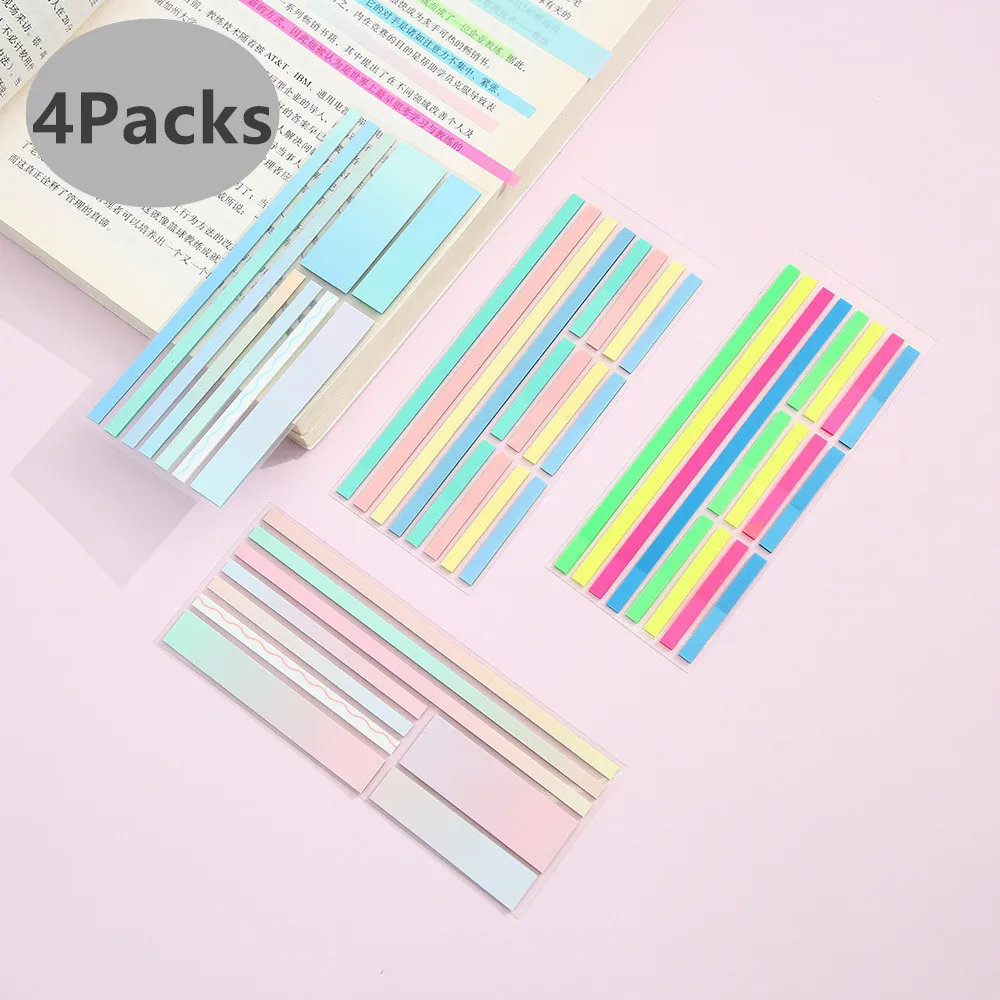 

4 Packs Transparent Sticky Notes Tab Self-Adhesive Kawaii Clear Bookmarkers Annotation Books Page Marker Stationery