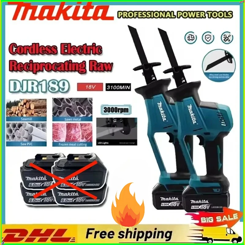 

Аккумуляторная бесщеточная сабельная пила Makita DJR189 для резки дерева и металла, портативный электроинструмент