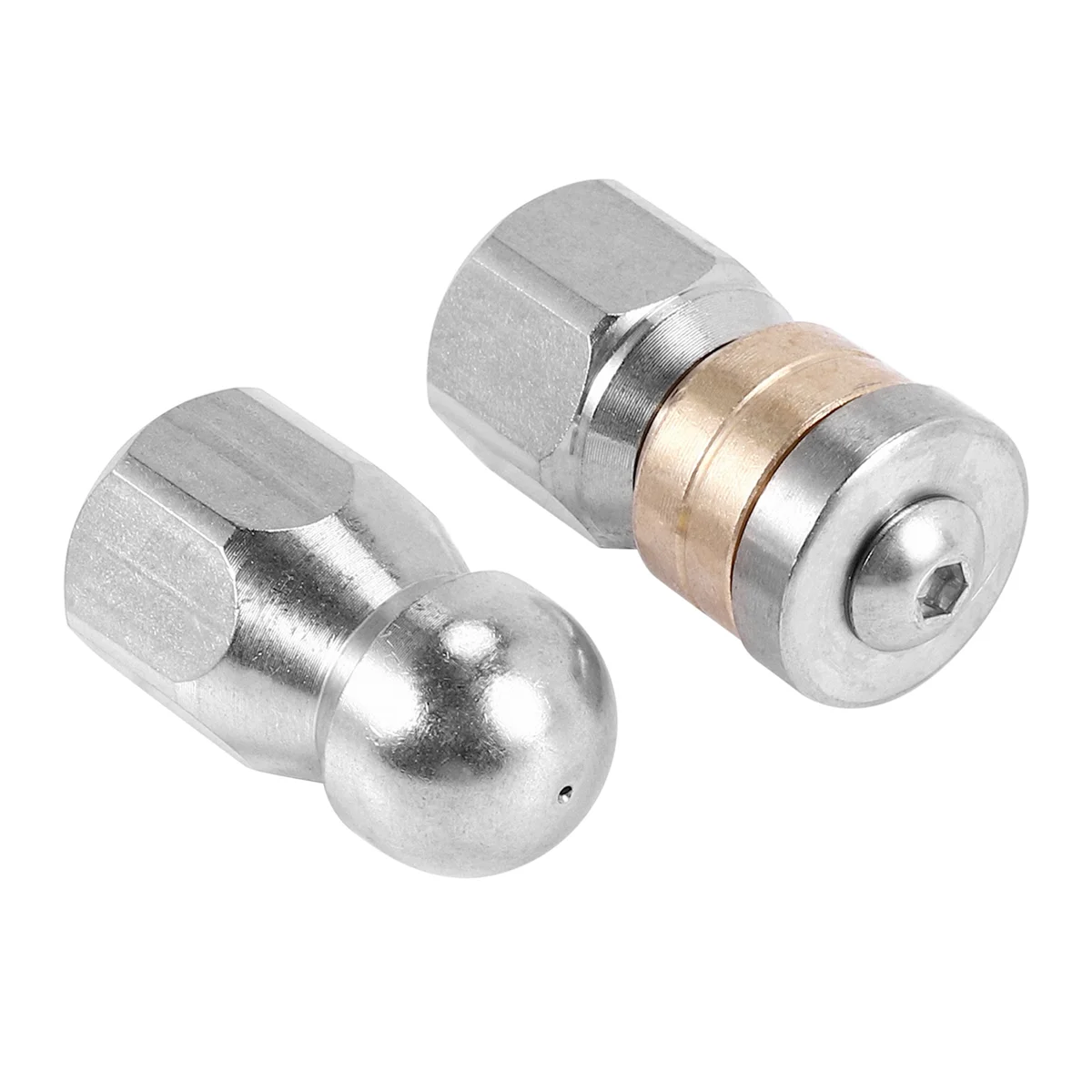 New Sewer Jetter Hose Nozzle,High Pressure Washer Hose Nozzle,1 Button Nose Nozzle & 1 Rotating Nozzle,1/4 Inch Pack of 2