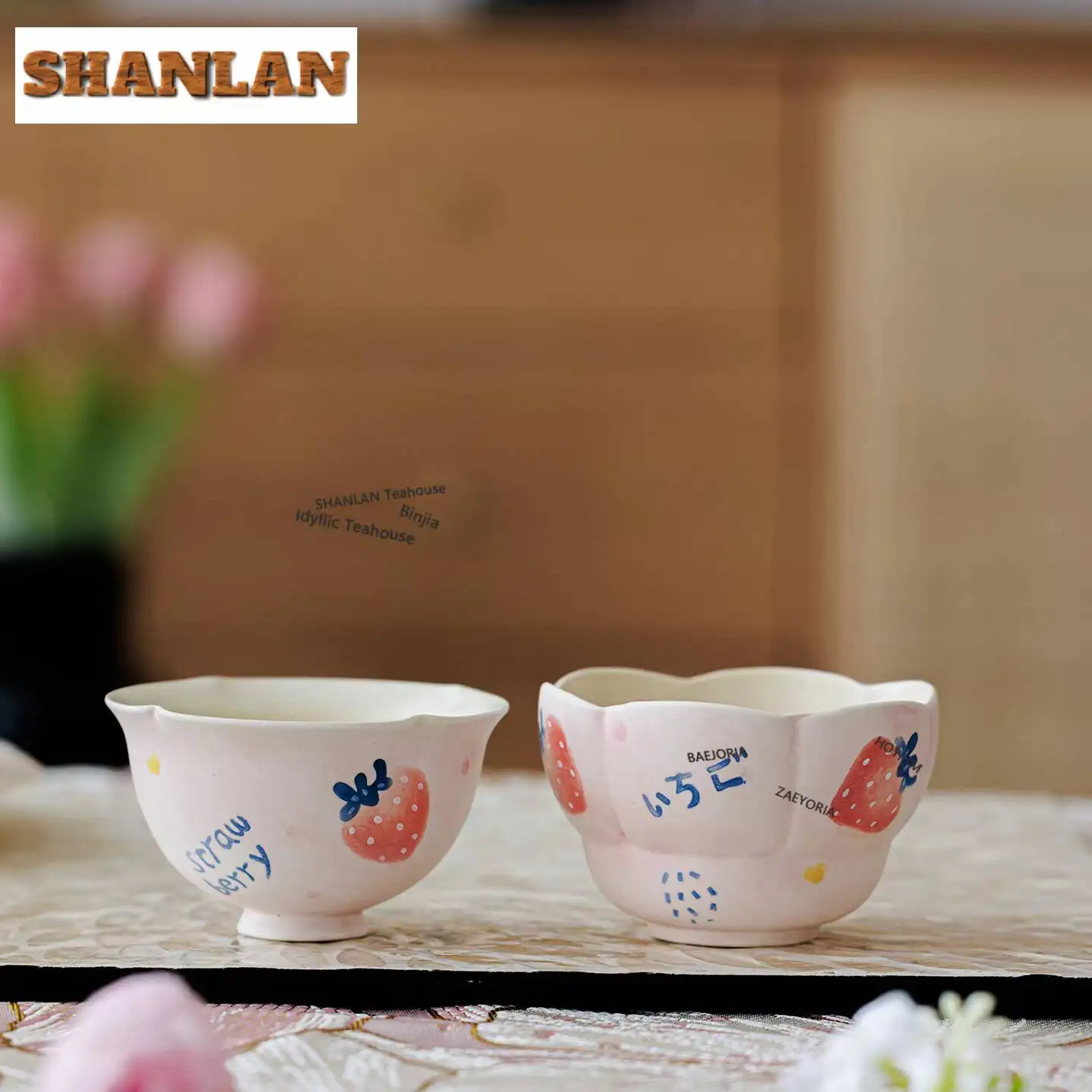 Girly Pink Hand-painted Strawberry Teacup Handmade Tea Bowl Tea Pair Tea-tasting Personal Cup Jianzhan Master Cups Tea Set Gifts