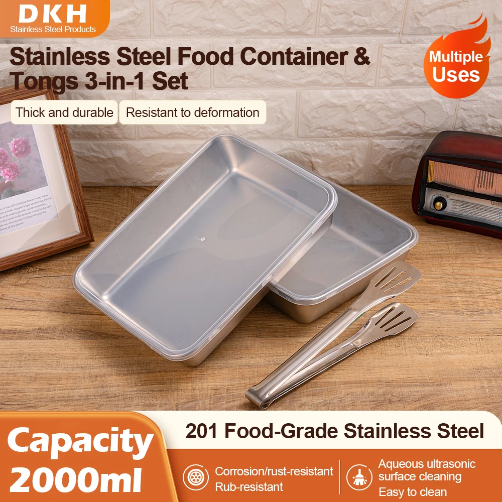 

MTM 2 шт. подносы для еды из нержавеющей стали с щипцами, металлические контейнеры для хранения свежести, для пикника, кемпинга и кухни