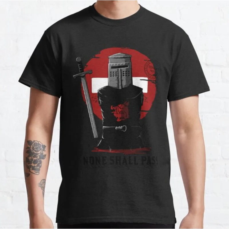 

Funny The Black Knight Monty Python and the Holy Grail None shall pass Humor gift T shirt Large size Tops S-6XL 100% cotton