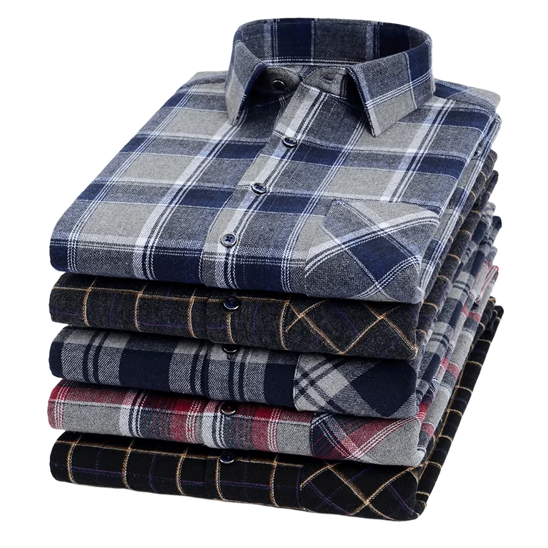 2024 New Men's Long Sleeved Shirt with Checkered Stripes Spring Autumn Travel Home Stay Pure Cotton Comfortable Casual Shirt 4xl