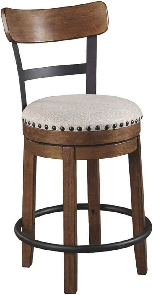 Design by Ashley Rustic Farmhouse 24.5” Counter Height Swivel Bar Stool, Brown