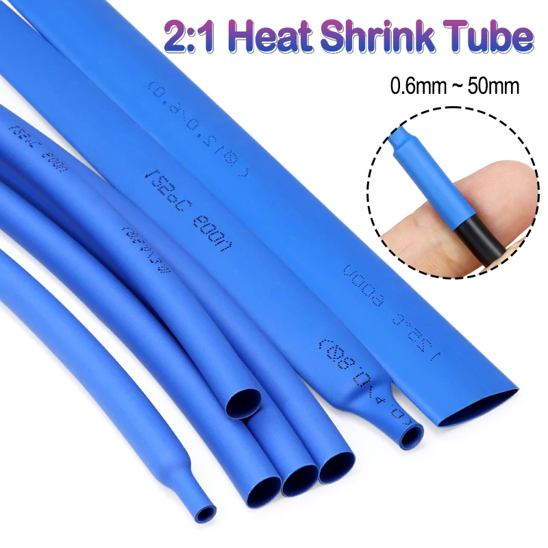 1-10m Blue 2:1 Heat Shrink Tube Diameter 0.6~50mm Wire Cable Repair Wrap Sleeving DIY Polyolefin Waterproof Insulation Tubing