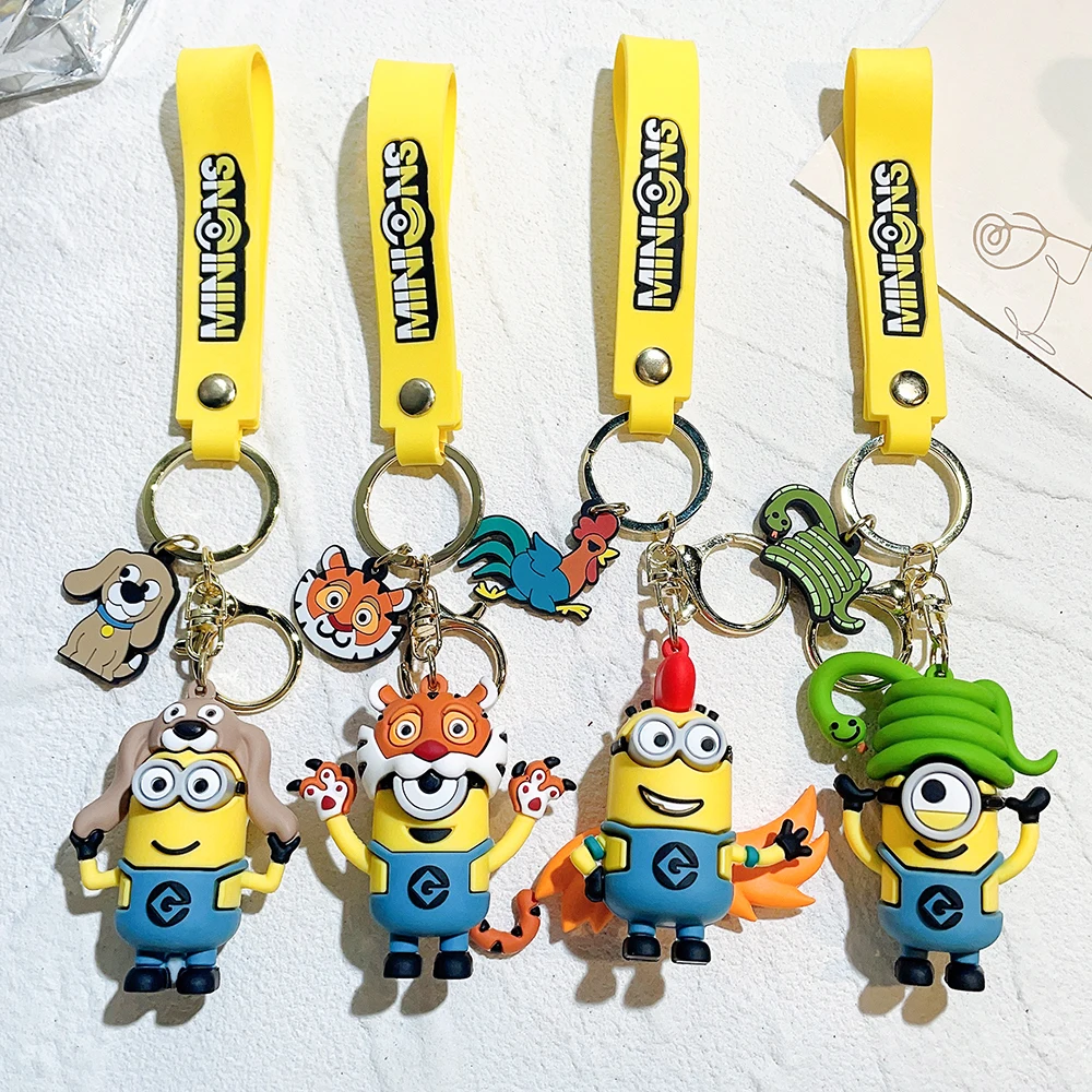 Despicable Me Minions Anime Figure Keychain Cartoon Model Car Keychain Backpack Pendant Ornaments Accessories Kids Toys Gifts