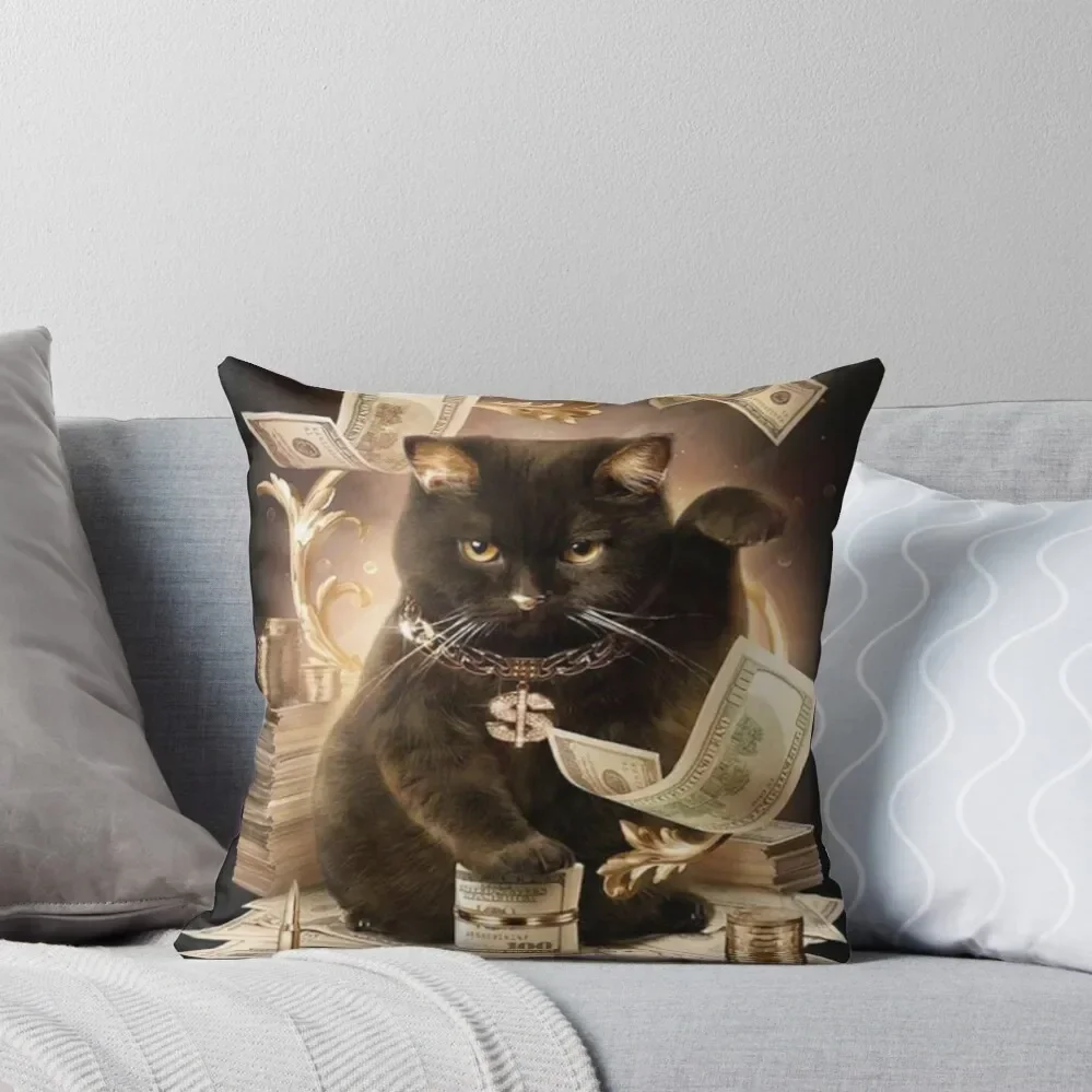 Black Cat Cash Rolling In The Money Throw Pillow Sofa Cushions Covers Cushions Home Decor pillow