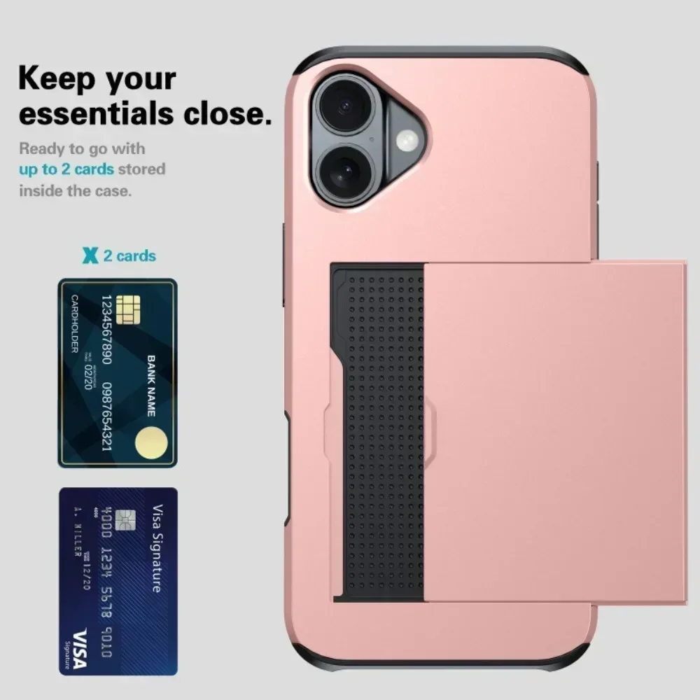 Phone Case For iPhone 17 Air 16E 15 14 Plus 13 12 Pro Max Mini Wallet Cover Credit Card Holder Slot Sliding Pocket  Protective