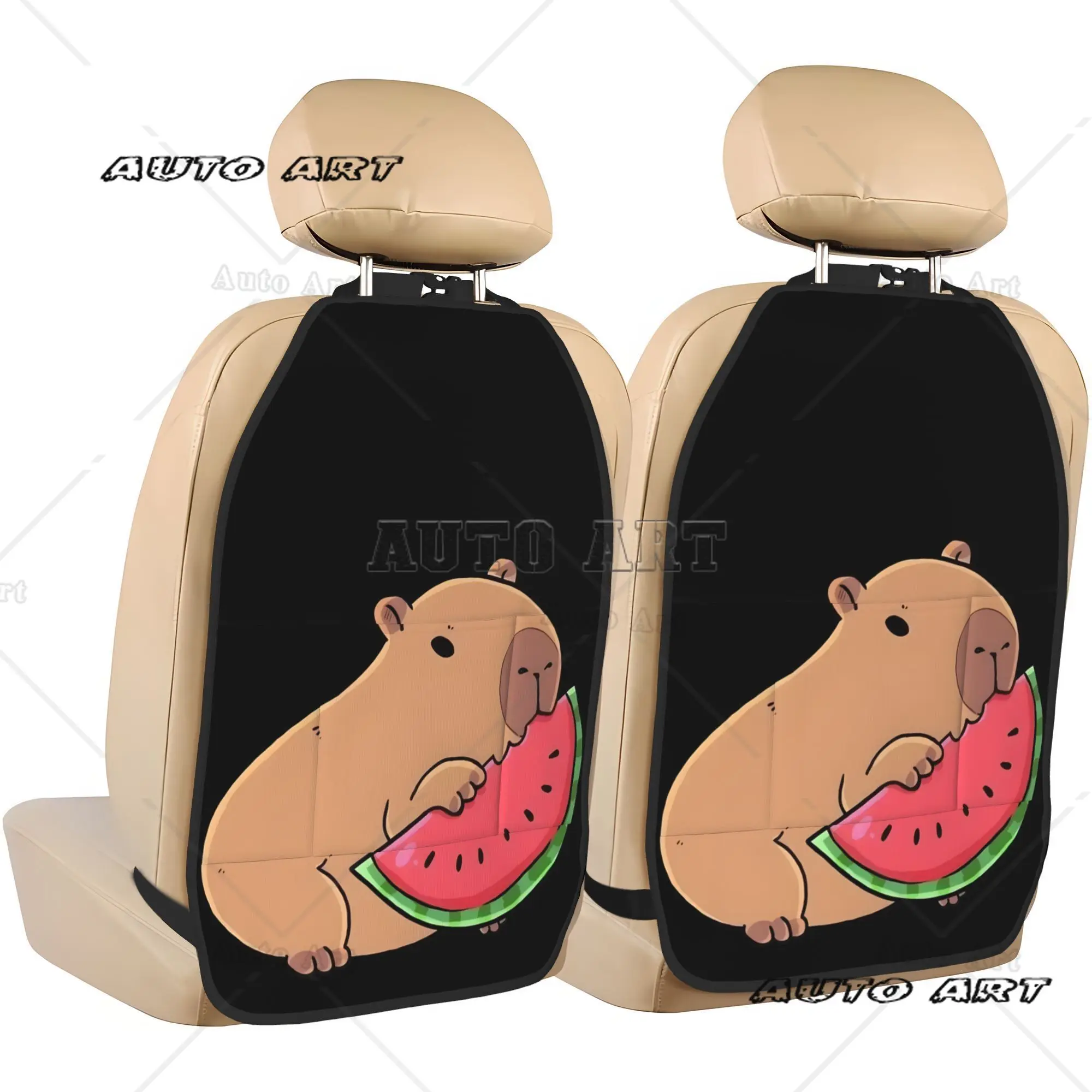 2pcs Cute Capybara Eating Watermelon Car Seat Back Organizer Adjustable with Storage Pockets, Universal Fit for Most Vehicles